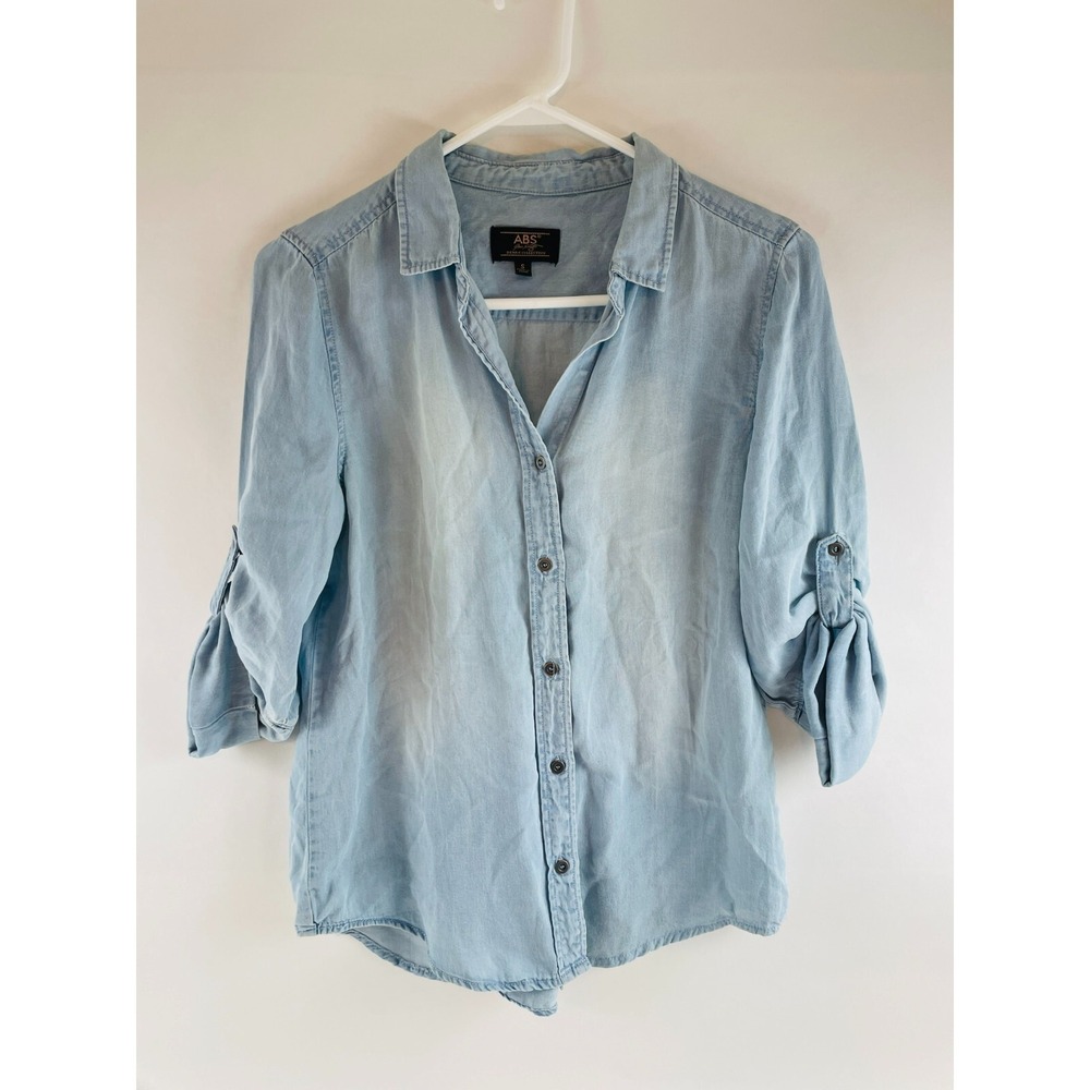 ABS Shirt Women's Size S Chambray by Allen Schwartz Denim Collection Button Up